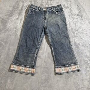 Westwood Jeans & Co Embroidered Cuffs Capri Y2K Pants Size 34 Dark Wash